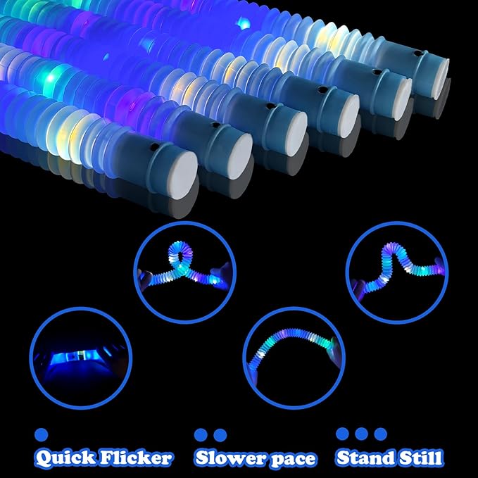Blue Glow Sticks Party Favors for Kids 24 PCS,LED Light up Pop Tubes for Toddlers, Neon Necklaces Bracelets Accessories, Glow Birthday Wedding Dance Party Supplies Camping Toys Decorations