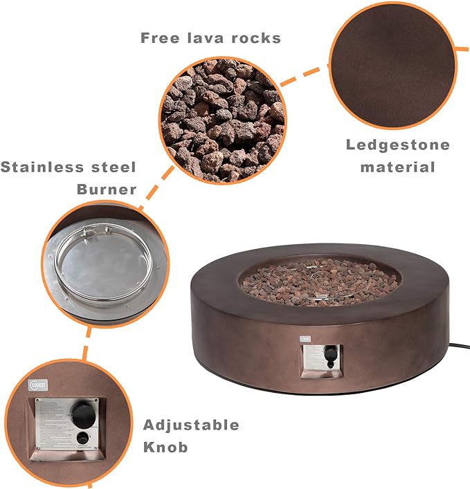 COSIEST Outdoor Propane Fire Pit Coffee Table w Dark Bronze 42 inch Round Base Patio Heater, CSA Certified, 50,000 BTU Stainless Steel Burner, Free Lava Rocks, Waterproof Cover
