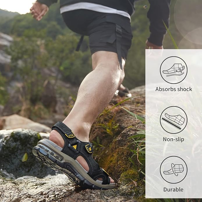 CAMEL CROWN Men's Leather Sandals for Hiking Walking Beach Treads Water Athletic Outdoor with Premium Air Cushion | Waterproof