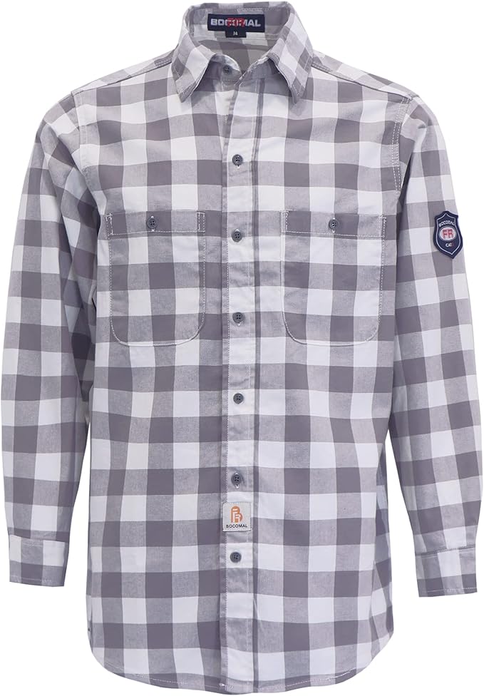 BOCOMAL FR Shirts Flame Resistant 100% C NFPA2112 7.5oz Men's Fire Retardant Welding Shirt