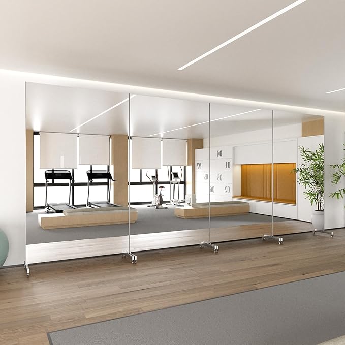 brisafe Home Gym Mirror 360° Swivel on Wheels, 67" X 40" Extra Large Full Body Rolling for Yoga, Nano Film Super Lightweight Unbreakable Full Length Mirror, Black, 9.5 lbs