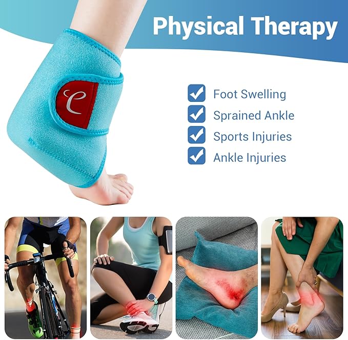 Comfytemp Ankle Ice Pack Wrap Brace for Swelling, Foot Pain Relief, 2 Gel Packs for Injuries Reusable, Hot Cold Compress for Plantar Fasciitis, Heel Spur, Achilles Tendonitis, Men Women Surgery Gift