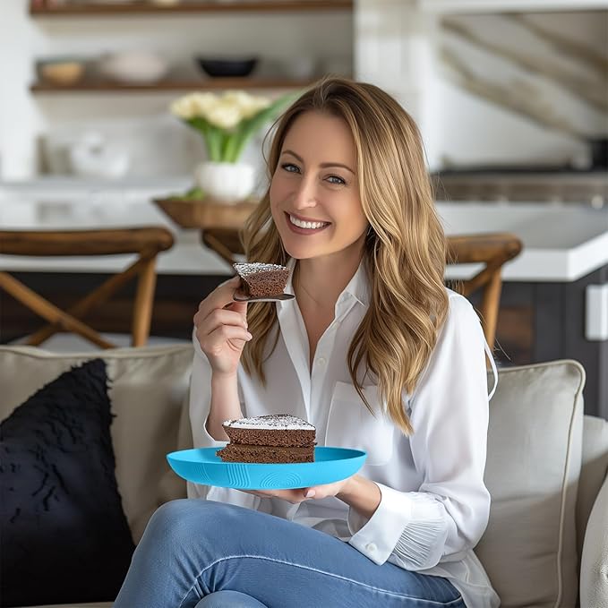 Homienly Wheat Straw Plates, 10 inch Deep Dinner Plates, Service for 8, Unbreakable Plates for Outdoor, Lightweight Microwave and Dishwasher Safe Camping Plate Set for Dinner, Salad, Fruit - Sky Blue