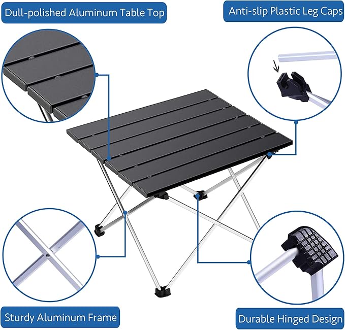 Grope Small Folding Camping Table with Aluminum Table Top, Beach Table for Sand with Carrying Bag,Prefect for Outdoor,Picnic,BBQ,Cooking,Festival