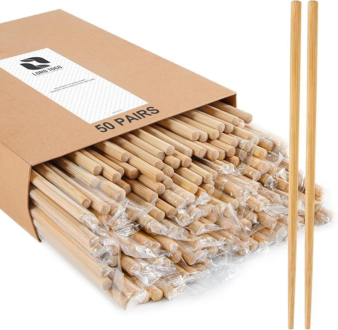 50 Pairs Chopsticks Disposable Reusable 9.5" Individually Wrapped Bulk Premium Quality