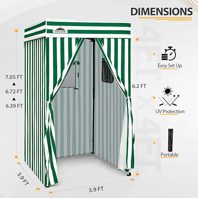 EAGLE PEAK Flex Compact 4x4 Pop-up Canopy Changing Room, Portable Privacy Dressing Room for Indoor Fashion Photoshoots, Camping, or Pool, White/Green