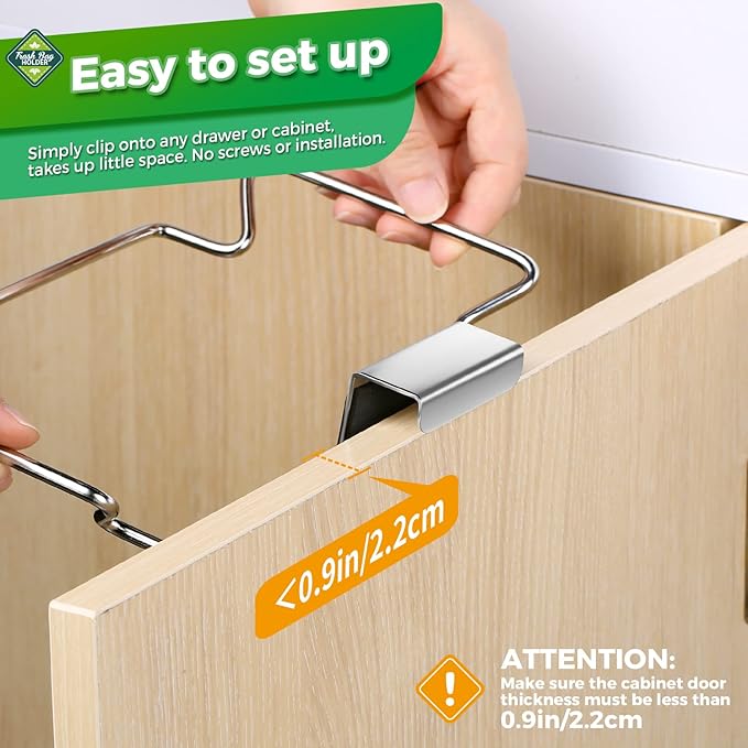 HNYYZL Trash Bag Holder,2 Pack Trash Bag Holder for Cabinet Door and Cupboards,Stainless Steel,Plastic Bag Holder Under Sink,Use for Kitchen,Bathroom,Camper,Rv