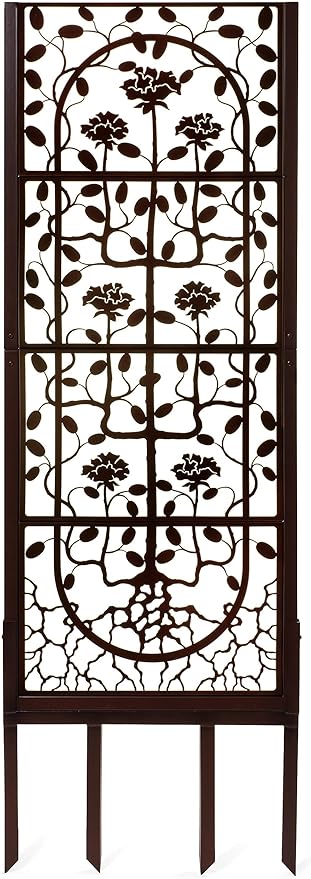 H Potter Garden Trellis Outdoor Privacy Screen Fence for Climbing Plants Patio Deck Large Heavy Duty Decorative Metal Panel for Backyard Flowers Roses Clematis Ivy Freestanding Ground Spikes