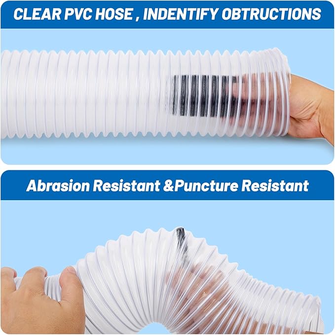 4" x 10' Heavy PVC Dust Collection Hose, Puncture Resistant PVC Dust Collection Hose with Carbon Steel Wire Coil, Flexible Clear PVC Fume Collection Hose for Dust Collectors