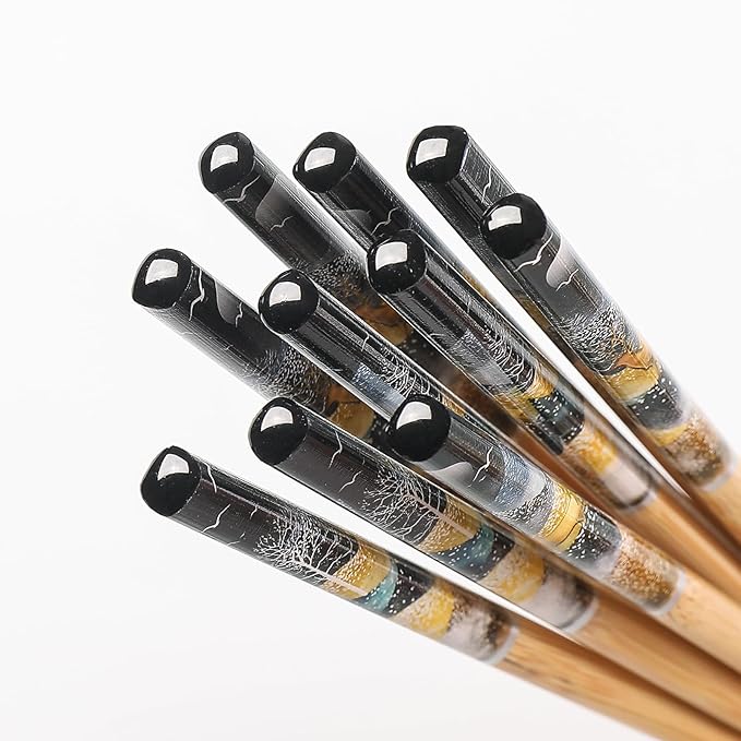 200 Pairs Bamboo Chopsticks - Reusable, Wooden, Disposable, Dishwasher Safe Bulk, 9.4 Inches with Chinese & Japanese Styles,Northern Scenery