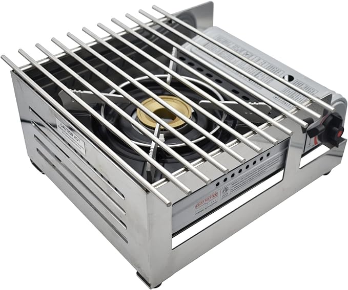 Butane Stove Cover, Premium Stainless Steel, Universal Fit for Any Standard Size Camping Stove, Portable Stove Cover for Any Occasion for Camping, Indoor & Outdoor Cooking Stove by Chef Master 90217