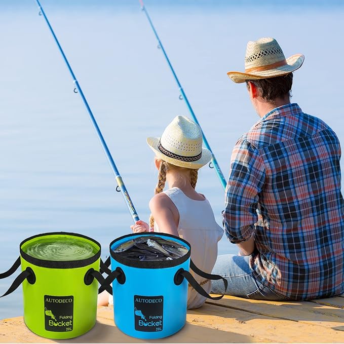 AUTODECO 2 Pack Collapsible Bucket 5 Gallon Container Folding Water Bucket Portable Wash Basin for Outdoor Travelling Camping Fishing Gardening Car Washing 20L