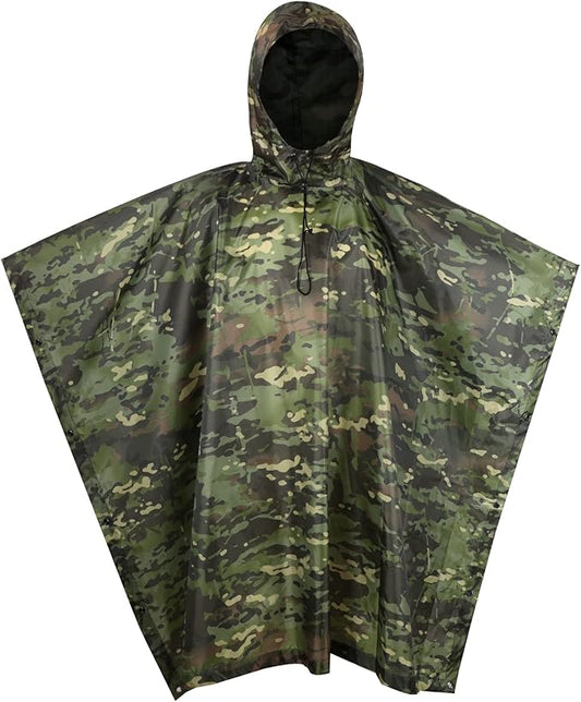 GRVCN Military Rain Poncho, Camouflage Raincoat Outdoor Waterproof Lightweight