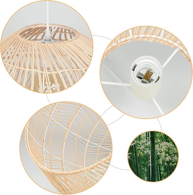 Arturesthome 1 Light Rattan Woven Pendant Light Shades,17.7" Kitchen Island Pendant Light,Handmade Hanging Lamp Crafts Lampshade for Living Dining Room