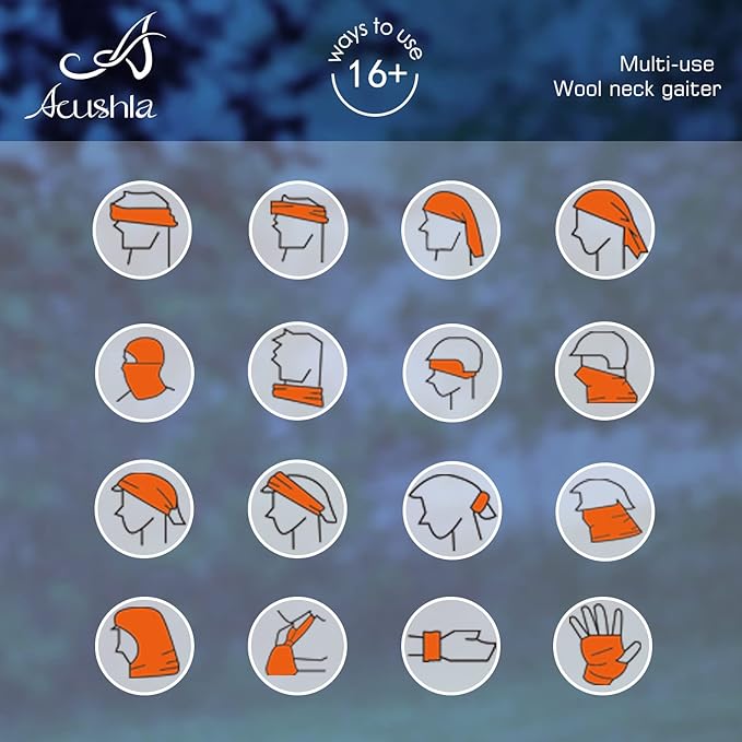 ACUSHLA 100% Merino Wool Neck Gaiter Ski Face Mask Scarf Neck Warmer for Men & Women All Weather