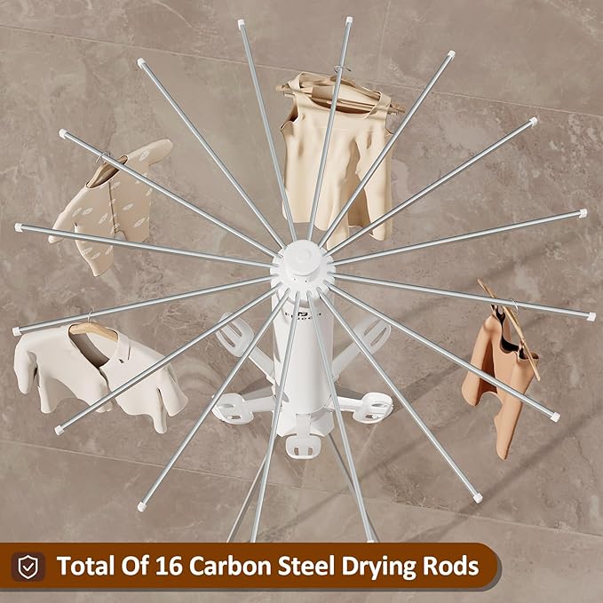 Clothes Drying Rack 2025 Upgrade 4-Legged 3-Tier Foldable Laundry Rack with 4 Pulleys 20 Clips,6 Shoe Dryers 16Drying Rods for Indoor/Outdoor, Camping, Poolside Space Saving, Whit