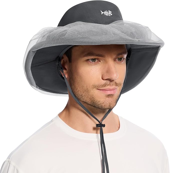 BASSDASH UPF 50+ Mosquito Net Hat with Stowable Neck Flap for Men Women Outdoor Fishing Hiking Camping Gardening FH17