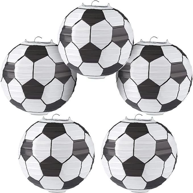 10 Inch Soccer Paper Lanterns Sports Soccer Themed Birthday Party Decorations Supplies Party Favors - Pack of 5