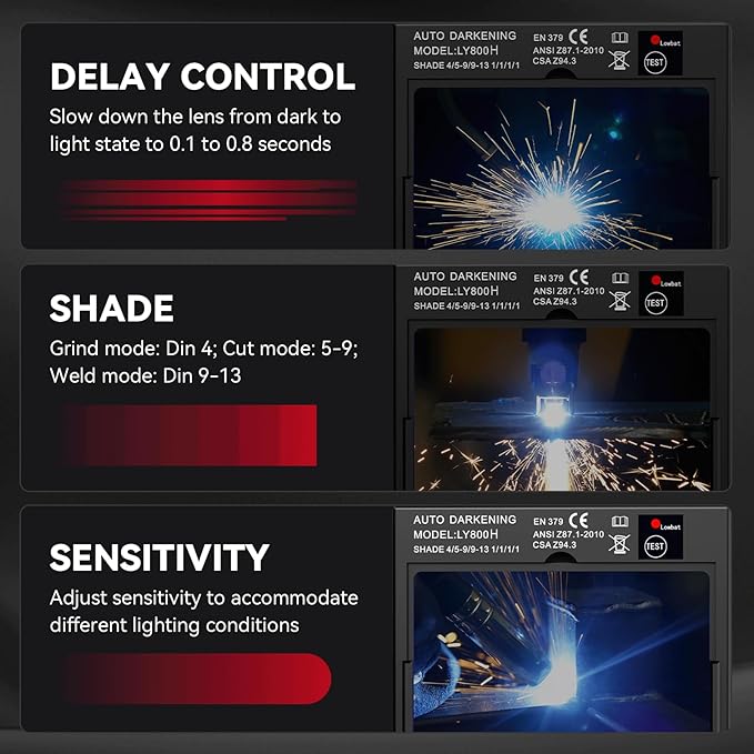 ARCCAPTAIN Large View 3.94" x 3.66" True Color Auto Darkening Welding Helmet with Light, Solar Powered Welding Hood, 4 Arc Sensor Wide Shade 4/5-9/9-13 for Stick MIG TIG Cut,Denim