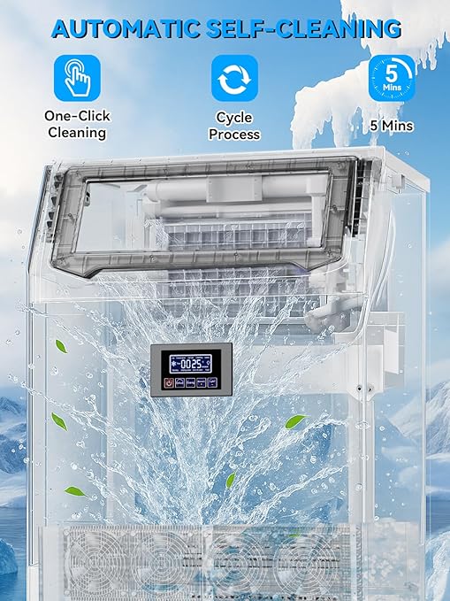 Commercial Ice Maker Machine, 300 Lbs/24H with 115 Lbs Storage Bin, Stainless Steel Freestanding/Under Counter Large Ice Maker with Self-Cleaning for Home, Restaurant, Bar, Cafe