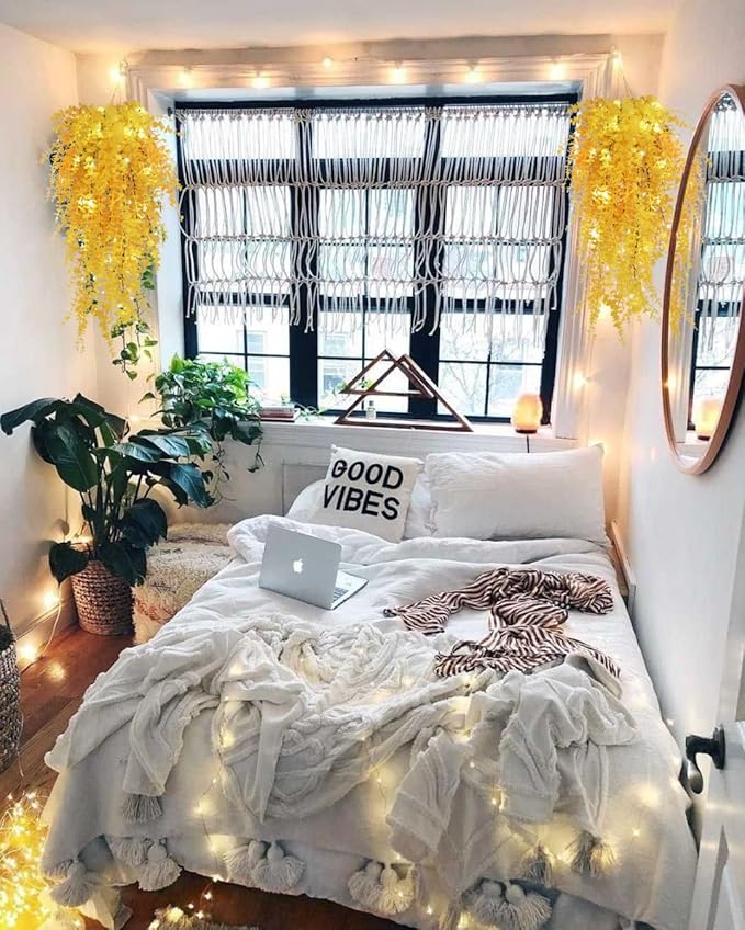 Hanging Plants Indoor Artificial Grass Fake Faux Hanging Plants Outdoor Artificial Plant Wall for Indoor Home Room Wall Outdoor Garden Party Proch Wedding Backyard Arch Decoration(Pure Yellow)