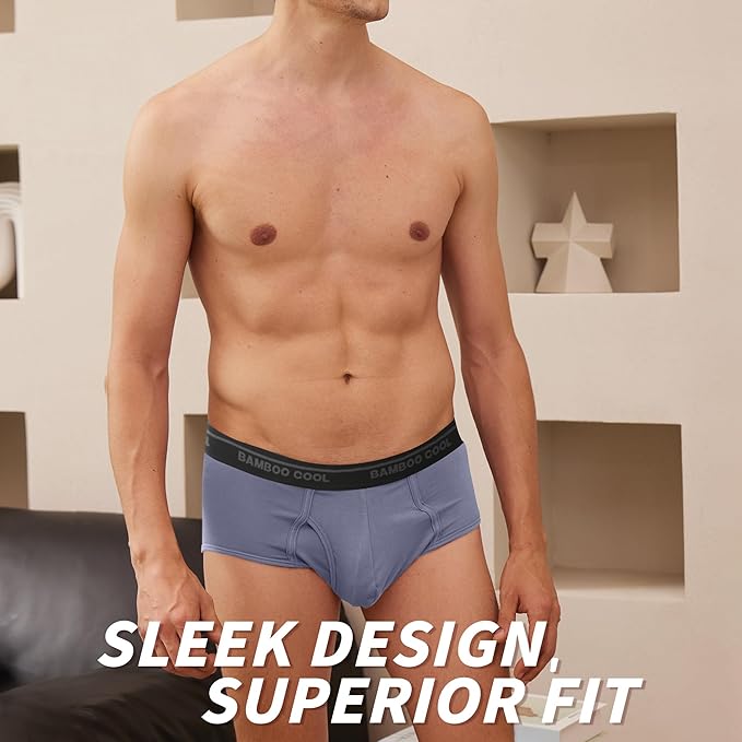 BAMBOO COOL Mens Breathable Soft Underwear Open-fly Classic Briefs, Tag-free