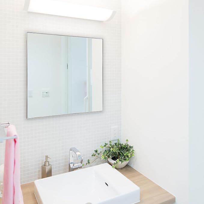 Frame My Mirror Silver Metal Framed Mirror, 20" x 54" Mirror for Bathroom, Metal Frame, True Reflections Glass, Chrome Finish, Stanton Design, Hangs Horizontally or Vertically, Made in USA