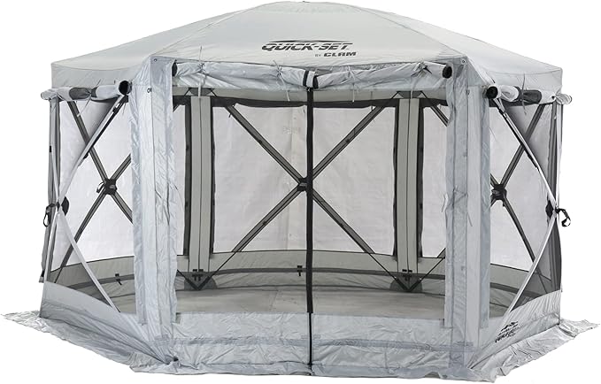 CLAM Pop Up Screen Tent, Outdoor Camping Gazebo Canopy, Pavilion, 12.5', Gray - Heavy-Duty Portable Screened Shelter with Netting for Beach, Patio, and Backyard