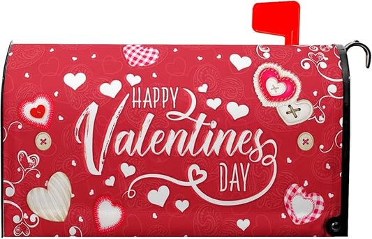Happy Valentine's Mailbox Covers Magnetic Standard Size 25.5x21 Inch Romantic Red Love Heart Decorative Letter Box Wraps Sweet Holiday Anniversary Mail Box Post Cover for Home Outdoor Garden Decor