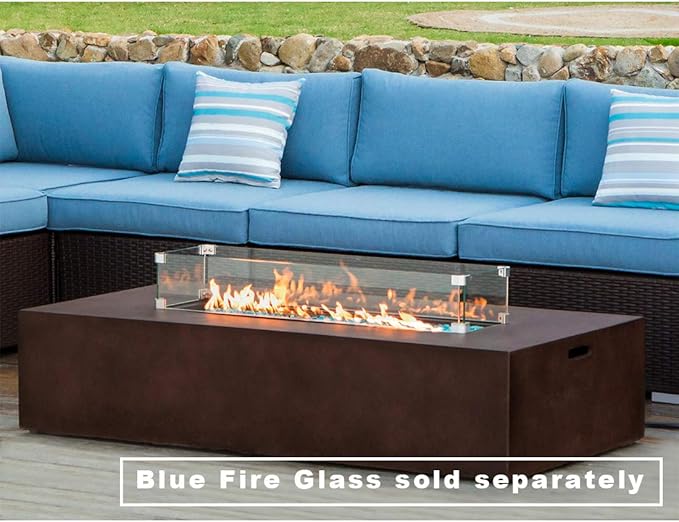 COSIEST Outdoor Propane Fire Pit Table 56" x 28" Rectangle Bronze Compact Concrete-Like Finish, CSA Certified, 50,000 BTU,Wind Guard, Tank Outside, Free Lava Rocks, Fits 20lb Tank Outside, Raincover
