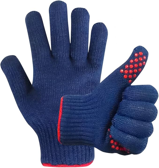 MIG4U BBQ Grill Gloves,Oven Gloves Extreme 500 degrees Heat Resistant grilling gloves with Food Grade Non-Slip Silicone Dots for Cooking, Grilling, Baking, Smoker, Barbecue, Kitchen(10" Blue)