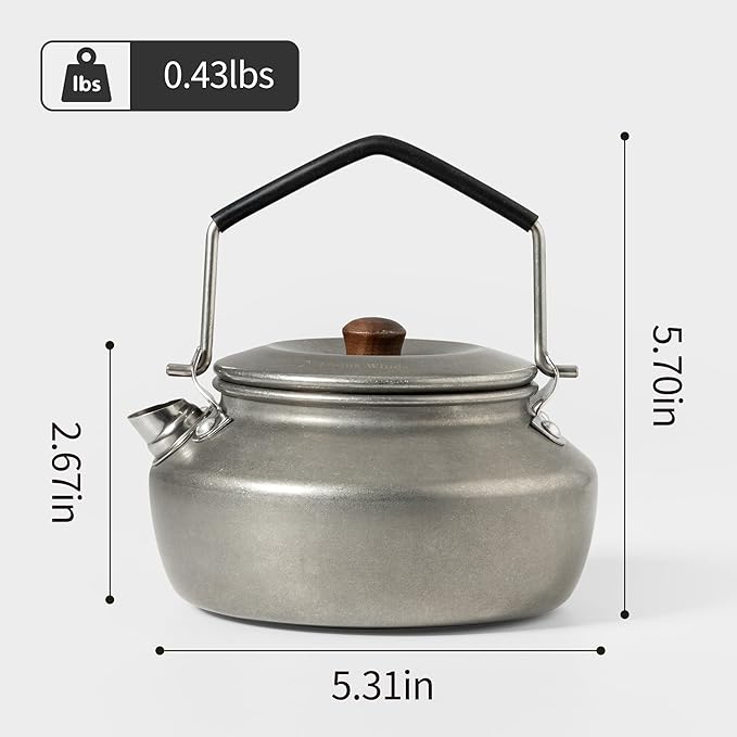 0.6 Liter Lightweight Stainless Steel Camping Kettle Portable Camp Tea Pot, Outdoor Campfire Use, Retro Silver