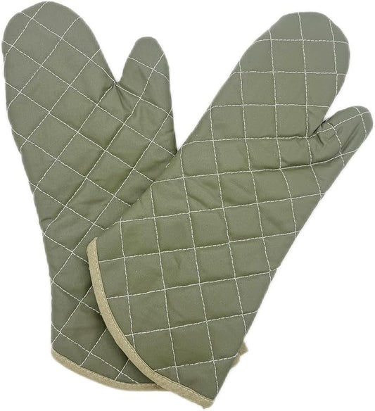 17 Inch Extra Long Heat Resistant Oven Gloves New Cotton Oven Mitts Kitchen Gloves High Temperature Cooking Tool BBQ Gloves (17" Green)