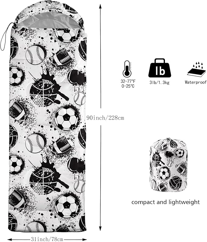 Axolotl Colorful Cats 3 Season Sleeping Bag for Kids, Girls, Teens - Warm and Cool Weather Pet Animal Theme, Waterproof Lightweight for Traveling, Outdoors Camping Equipment