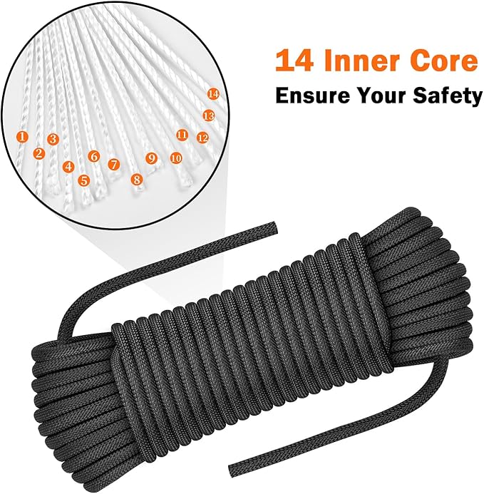 AOLEBA 8.5mm Static Climbing Rope, Outdoor Rock Climbing Ropes, Heavy Duty Rappelling Rope for Fire Rescue, Escape, 10M(32Ft) 20M(64Ft) 30M(96Ft) Ice Climbing Equipment & Parachute Accessories