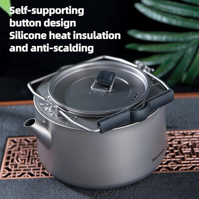 Camping Kettle Titanium Camp Tea Coffee Pot Portable Lightweight Tea Kettle Teapot Fast Heating Campfire Kettle for Stove Top, Boiling Water, Outdoor, Hiking, Camping, Picnic, Traveling