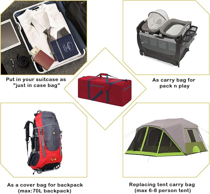 Foldable Duffle Bag 30 inch 75L Large Lightweight Luggage Bag for Travel Camping Storage-Red