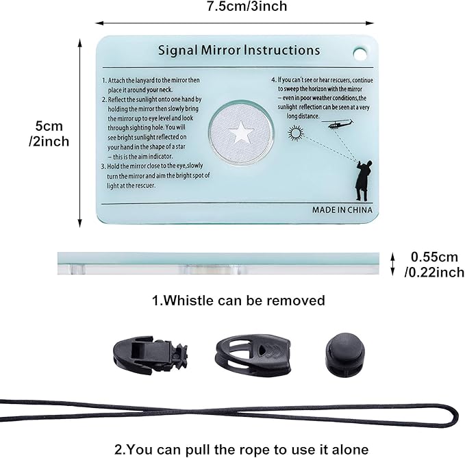 Jetec 2 Pieces Survival Reflective Mirror 2 x 3 Inch Send Remotely PFD Mirrors Outdoor Survival Technologies Small Signal Mirror for Backpacking