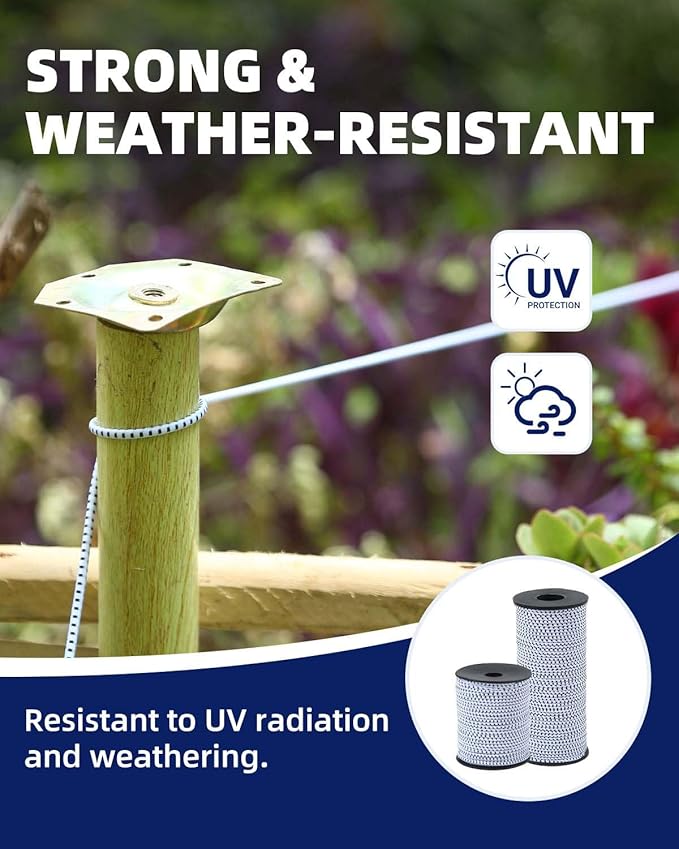 Bungee Cord 1/8 Inch x 200 Feet - White with Black Trace - Elastic Shock Cord, Stretch Rope for Kayak, Crafts, Tie-Downs, DIY Projects - Flexible, High-Strength Bungee Rope