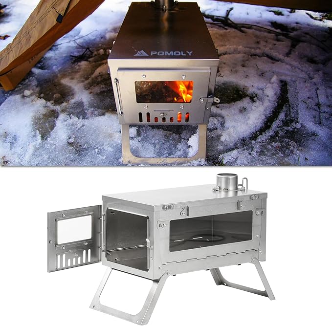 Camping Wood Stove Hot Tent Stove, POMOLY Ti 0.6 Portable Lightweight Titanium Stove for Hiking, Cooking, Heating (Stove Pipe 9.84ft / 3m)