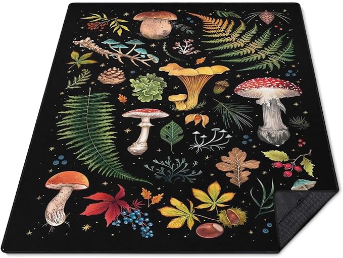 Mushroom Picnic Blankets Waterproof Foldable, 80″X80″Thick Three Layer Picnic Mat Outdoor Blanket for Grass, Large Beach Blanket Sandproof Picnic Accessories for Camping Party Park Patio