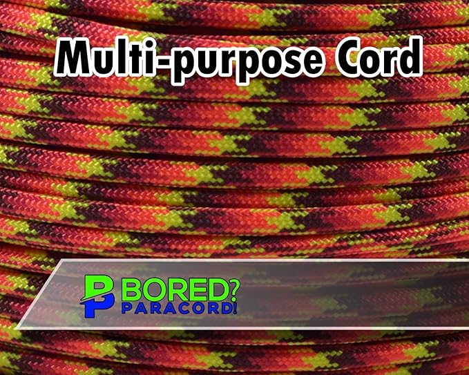 BORED? PARACORD! 550 lb Paracord - Ideal for Crafting, Camping, DIY Projects, Active & Military Outdoors - Strong Survival Rope - Tactical Parachute Cord Type III - Fireball 50 Feet