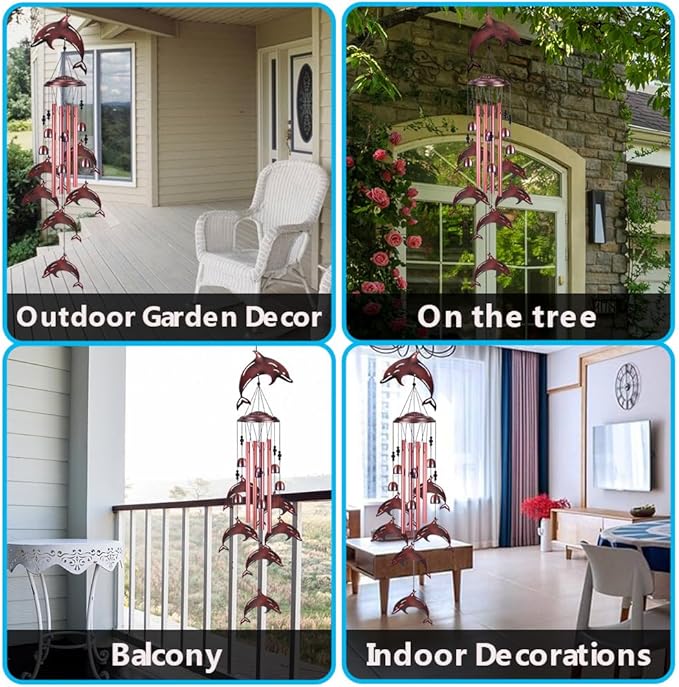 Dolphin Wind Chimes for Garden, Home, Balcony, Yard, Outdoor Decoration, Blessing Wind Bells, Memorial Wind Chime, Wind Catcher, Dolphins Wind Chimes Xmas Gifts for Mom, Grandma, Family, Women, Friend