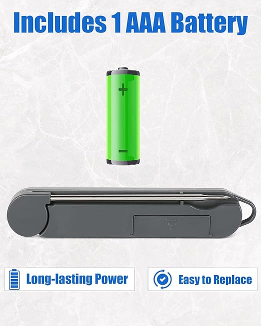 Meat Thermometer Digital for Cooking and Grilling,Instant Read Food Thermometer with Battery,Folding Accurate Probe Kitchen Thermometer for BBQ,Backlit LCD,Store by Magnet and Hook (Black)