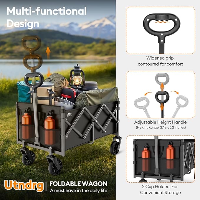 Collapsible Wagons Carts Foldable - Portable Heavy Duty Folding Beach Wagons Cart with Wheels - 360lbs Weight Capacity Outdoor Utility Wagon Cart for Grocery Shopping Camping Sports Garden