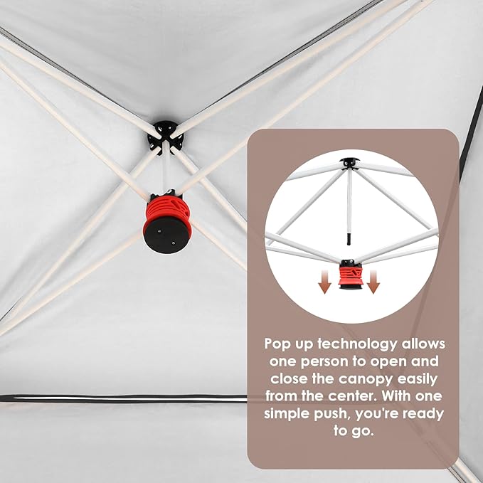 TLSUNNY 12X12 Pop Up Canopy Tent, Camping Shader W/Overhanging Eaves & Sand Bag, Outdoor Gazebo Shelter W/One Push Setup & Wheeled Bag, Height Adjustable, for Patio, Market, Party (Khaki, 12FTX12FT)