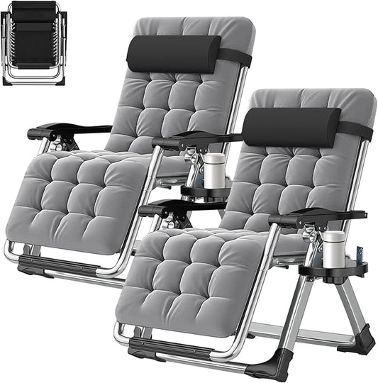 ABORON 2 Pack Zero Gravity Chair, Outdoor Lounge Chairs Sun Loungers with Removable Cushion,Headrest,Cup Holder,Reclining Patio Lounger Chair for Indoor and Outdoor