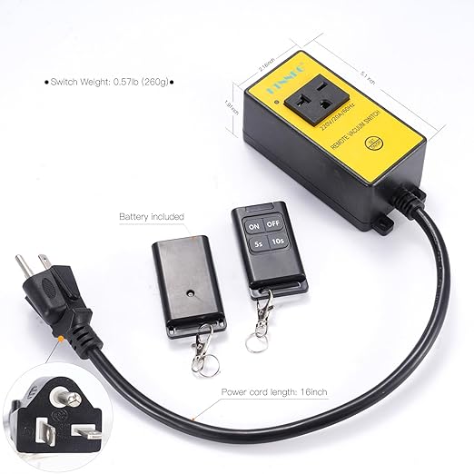 220V Automatic Remote Vacuum Switch, KTNNKG Wireless Outlet for High Power Dust Collector Tools, 5s/10s Delay Off Autoswitch,20A/60Hz/3600W