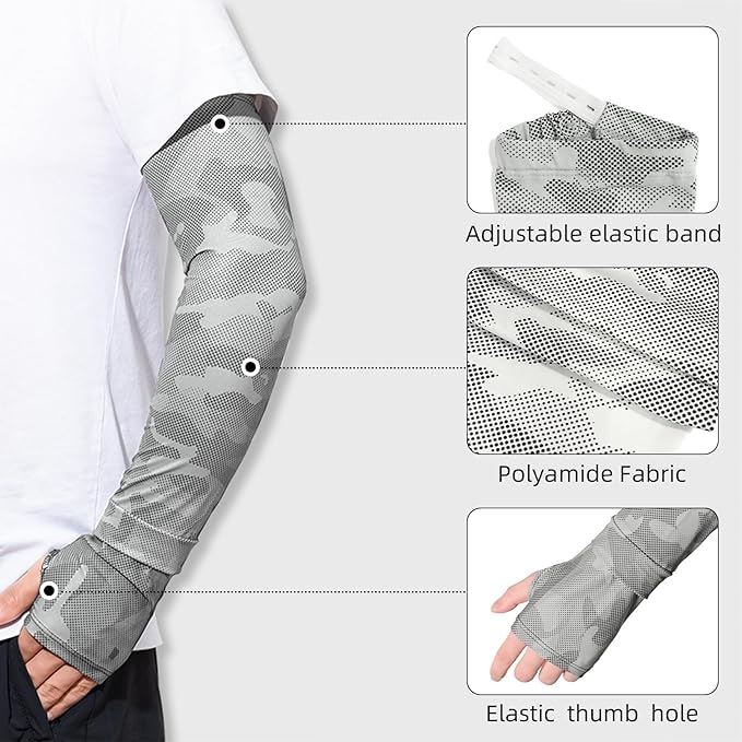 Grey UV Sun Protection Arm Sleeves for Men Women Teenager, Fishing Cycling Driving Ice Silk Cooling Arm Sleeves