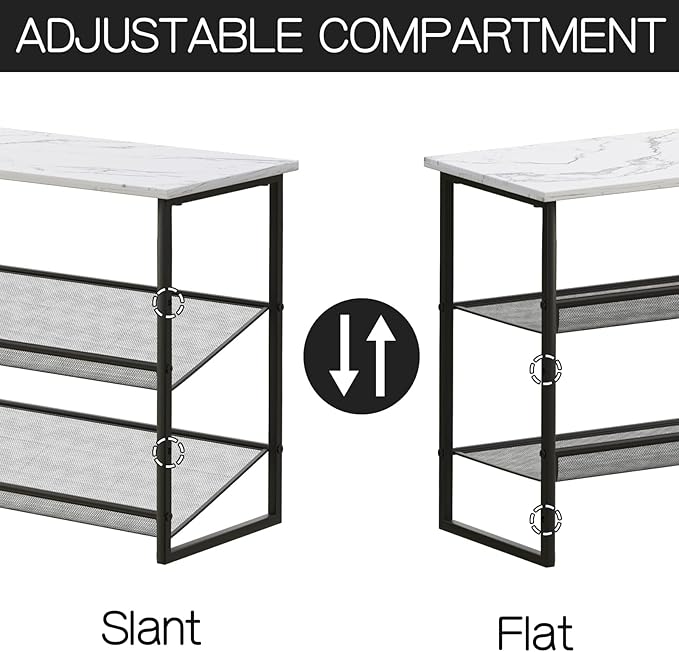 Garden 4 you 3 Tiers White Marble Shoe Rack,Freestanding Organizer Multi-Purpose Adjustable Flat and Slant Storage Rack Shoe Shelf, High Heels Potted Plant for Entryway Hallway Living Room Closet